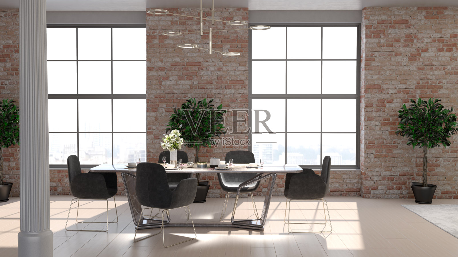 大型豪华现代明亮内饰客厅模型插图3D渲染图像照片摄影图片