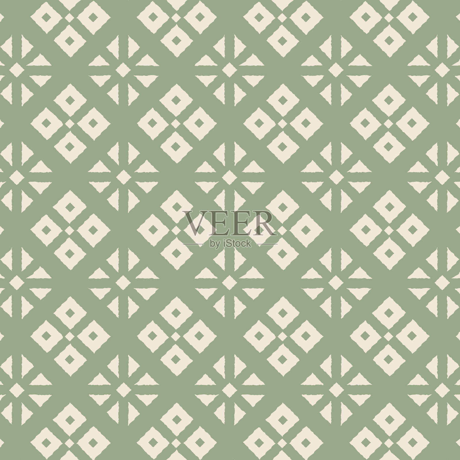 无尽的淡绿色斯堪的纳维亚马赛克网格几何花卉形状。插画图片素材