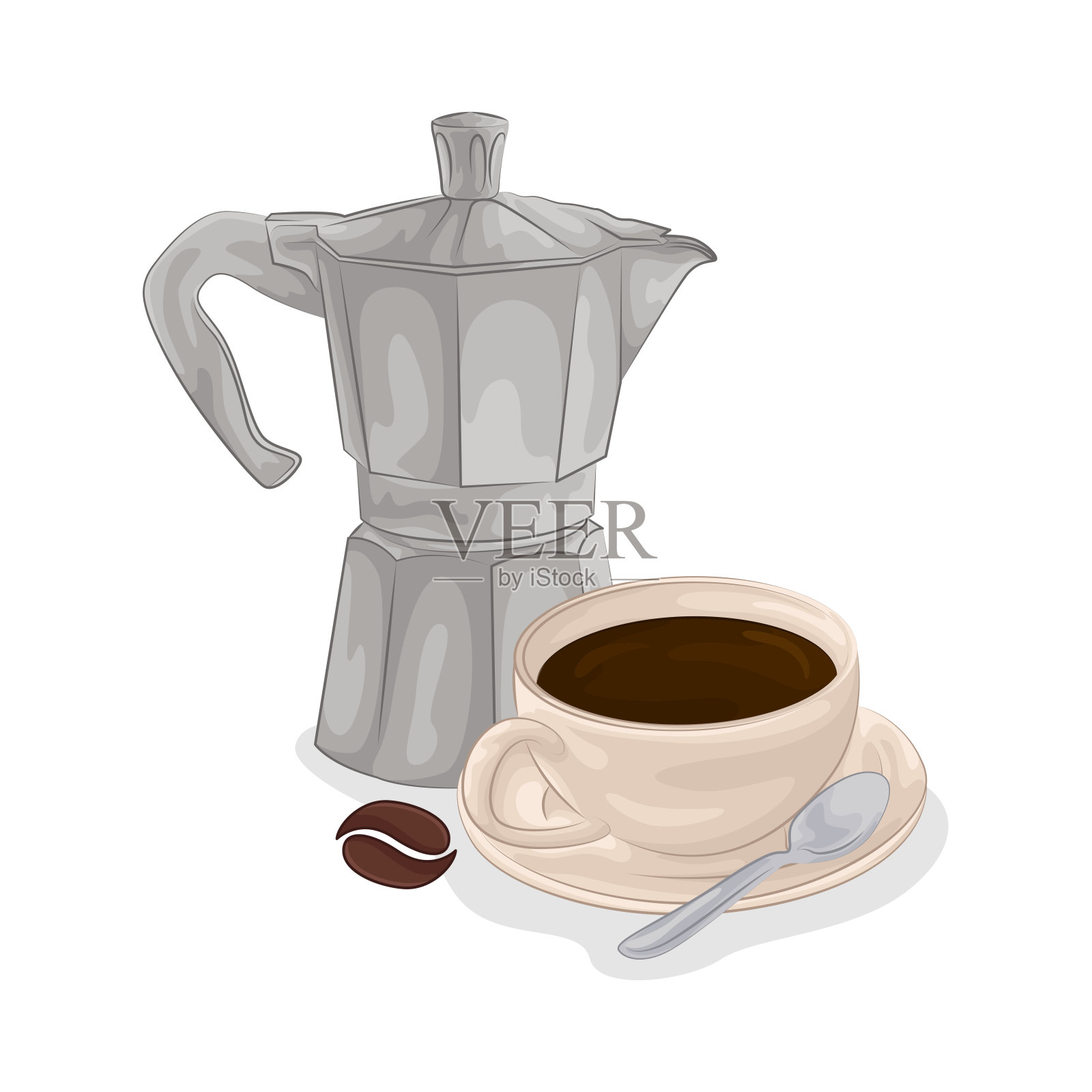 咖啡壶和咖啡杯插画图片素材