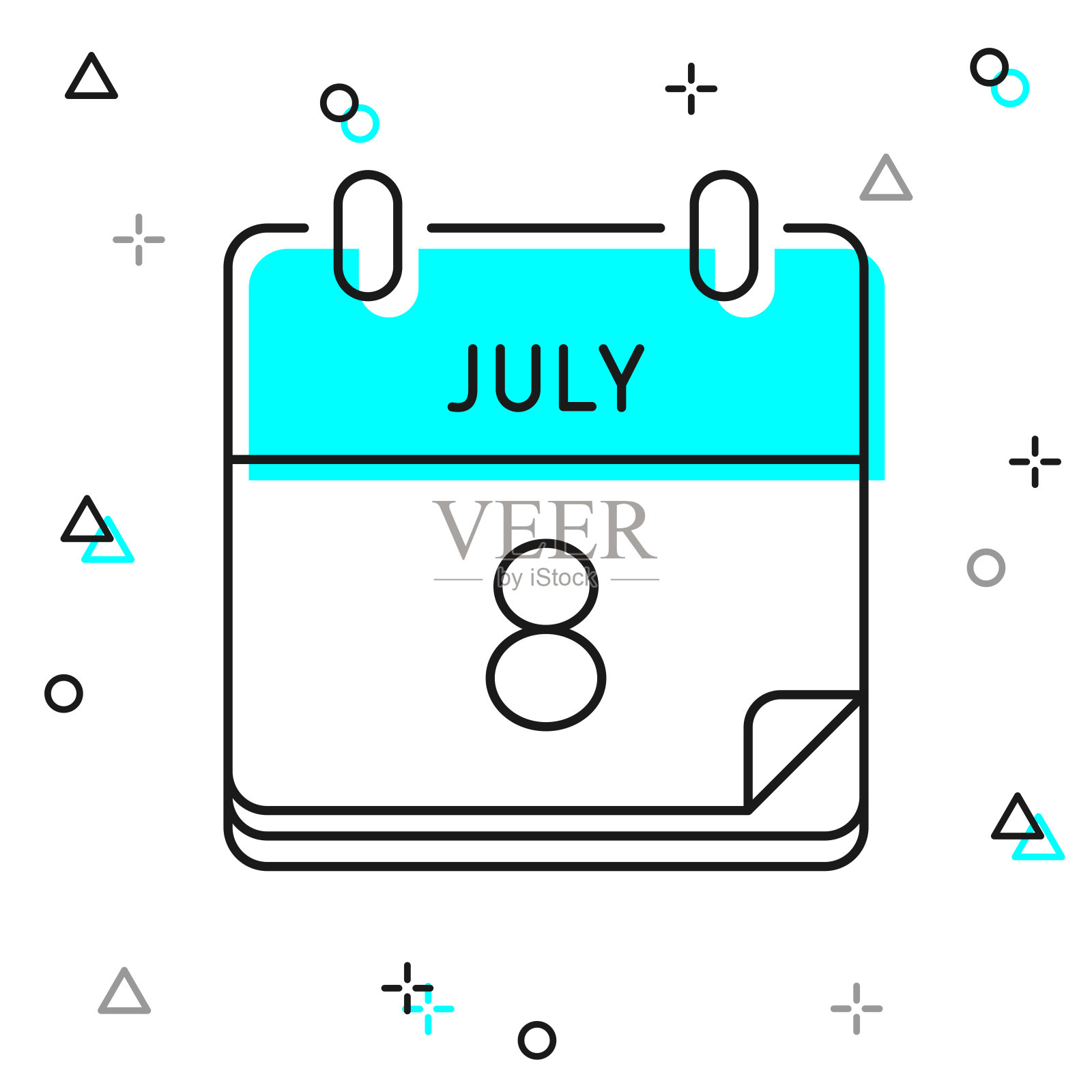 7月8日。白色背景上的线图标插画图片素材