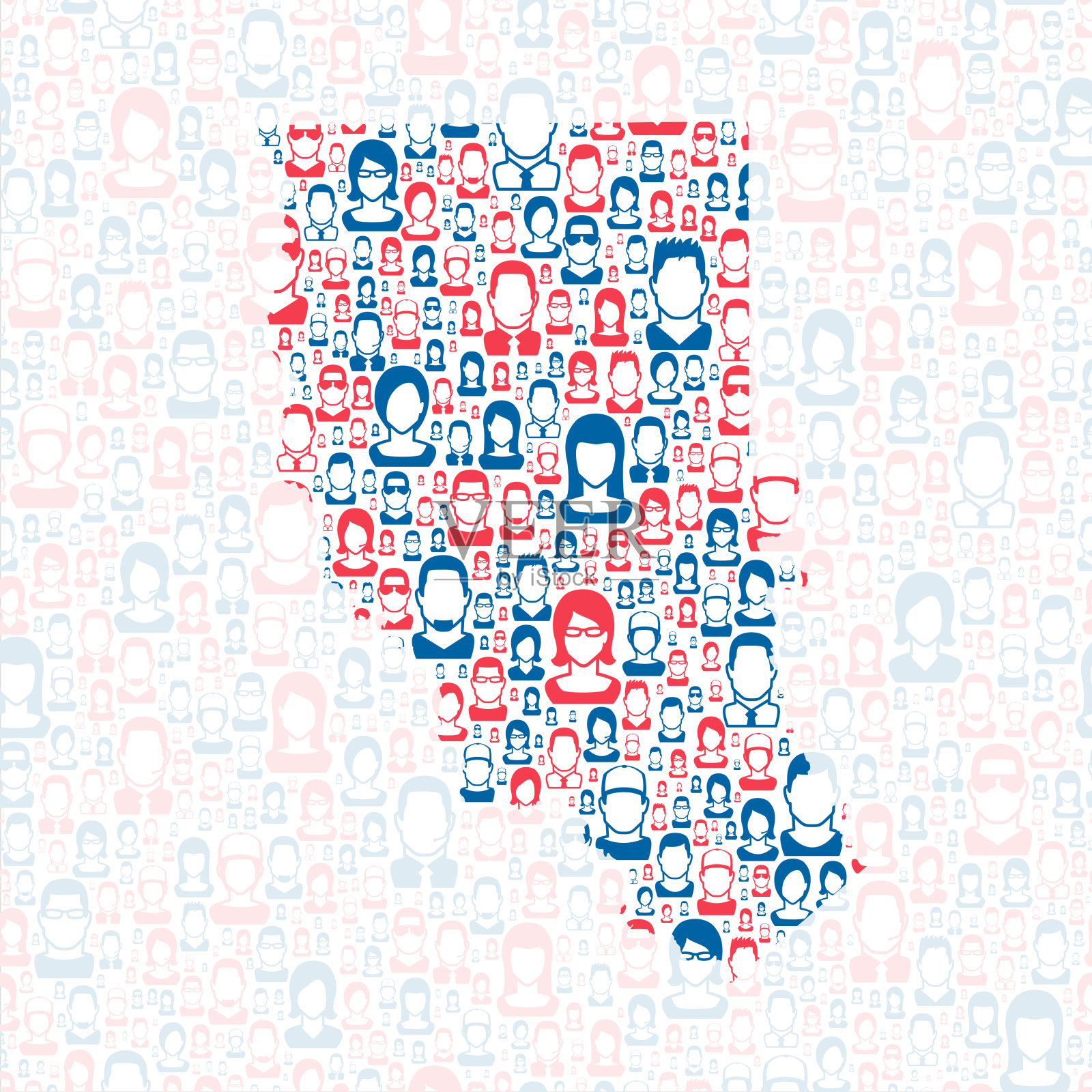 切罗基县，德克萨斯州。地图上有蓝色和红色的人插画图片素材