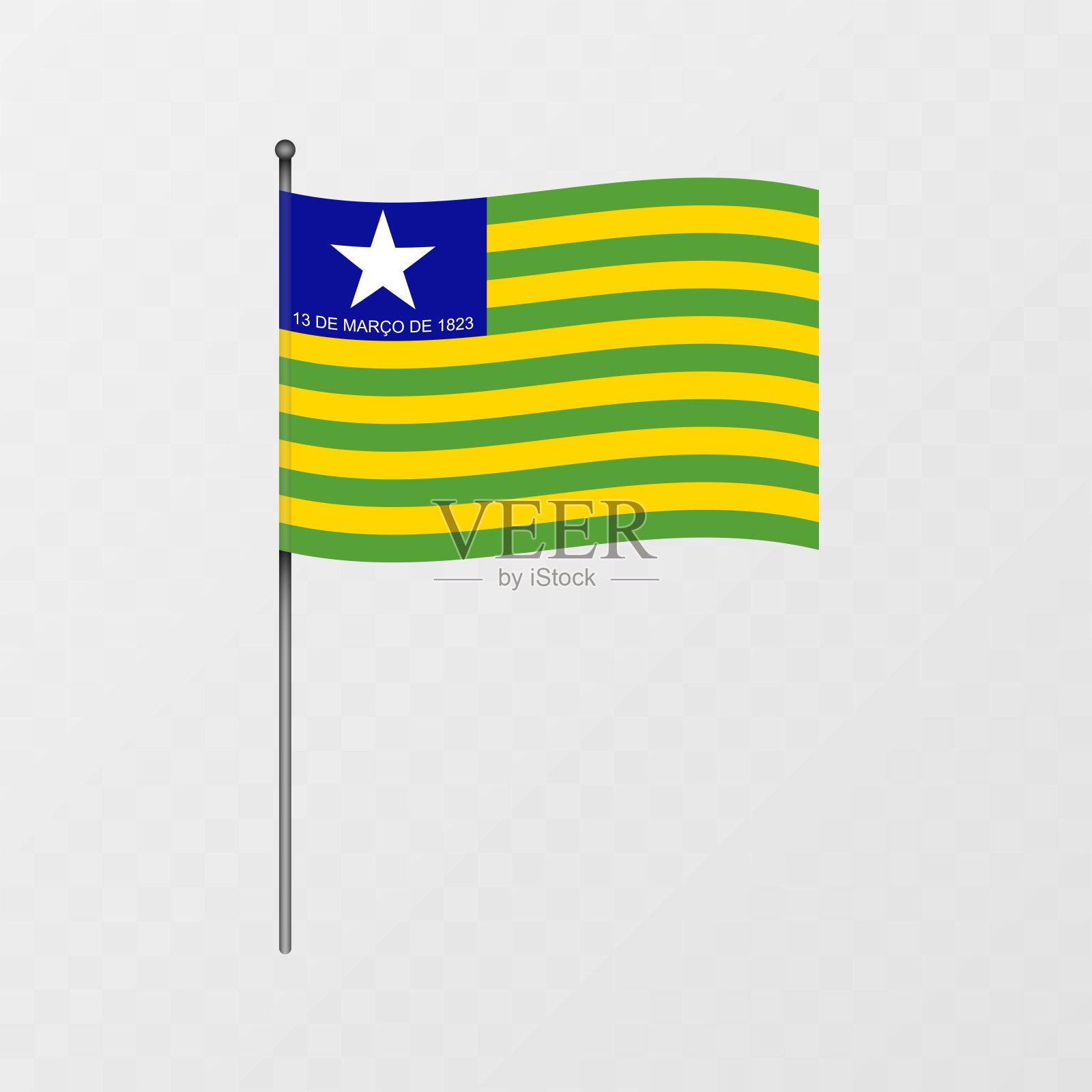 旗杆上的夏威夷旗。矢量插图。插画图片素材