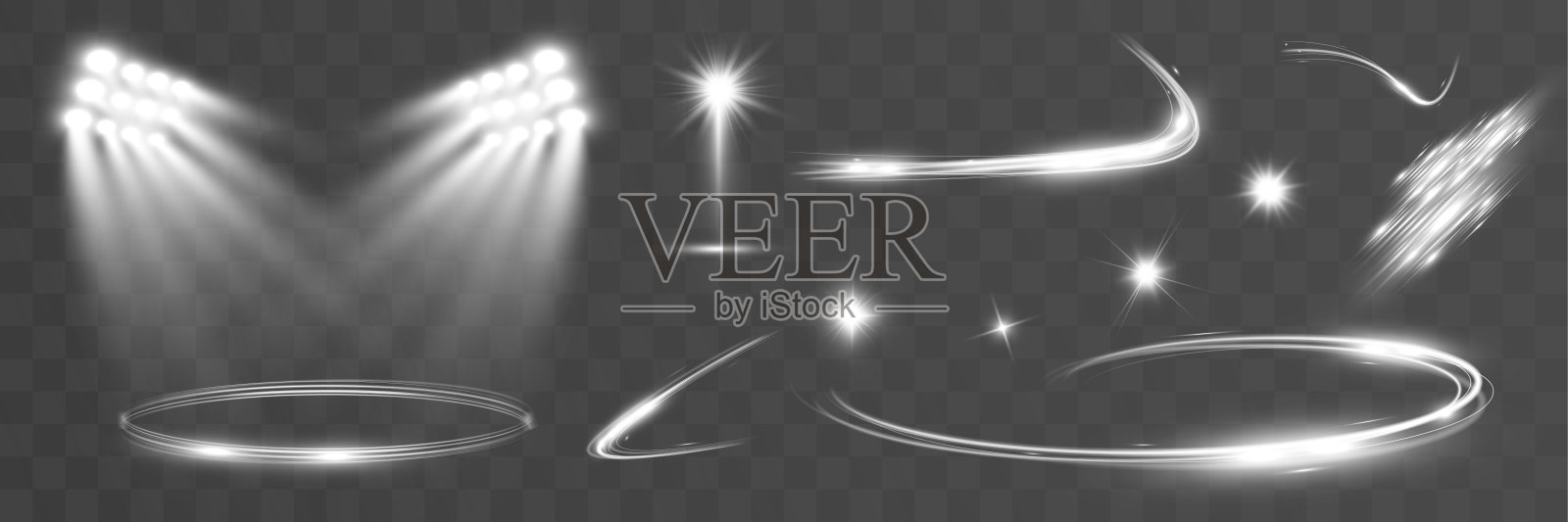 光波闪耀聚光效果，矢量辉光线闪耀闪耀。银色波浪效果。插画图片素材