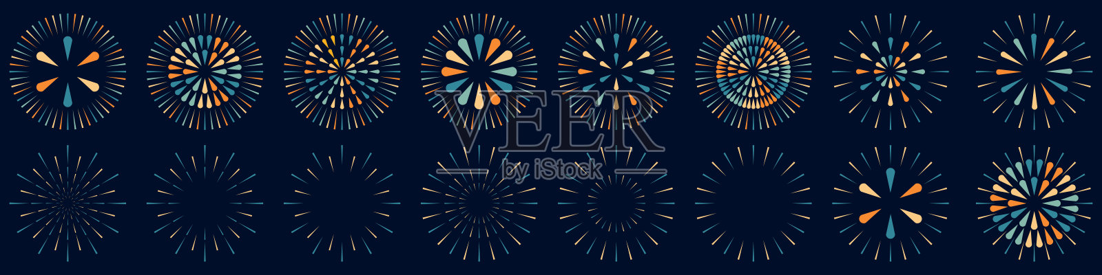 一套创意烟花爆炸设计向量，装饰烟花五颜六色的设计向量。插画图片素材