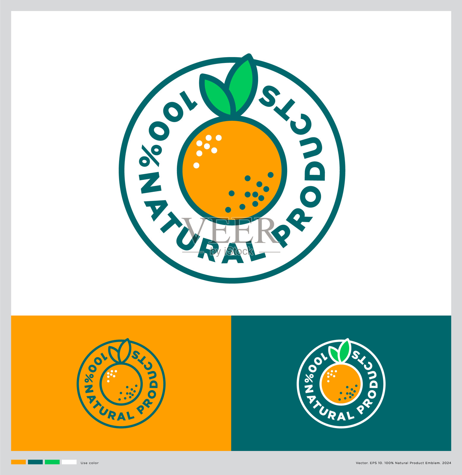 天然产品图标。橙色水果用字母围成圈。插画图片素材