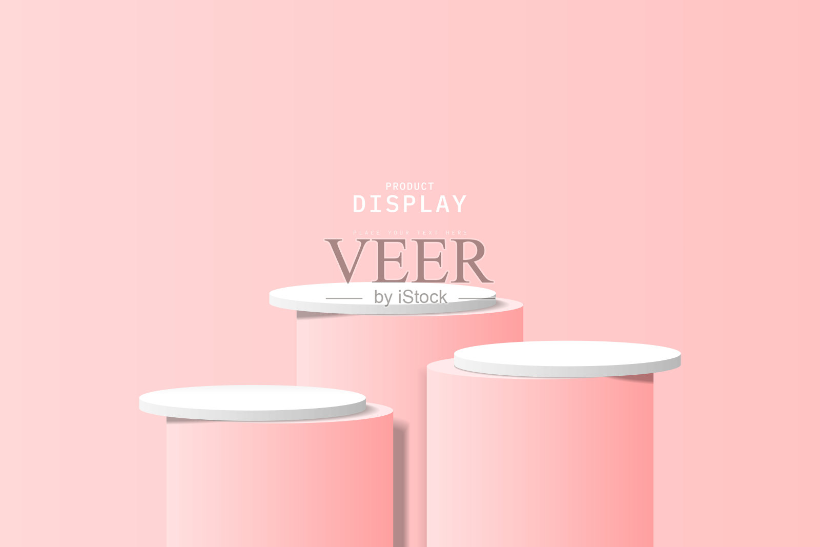 最小的墙壁场景的模型。3D白色和粉红色圆柱体基座现实或产品展示站在粉红色的墙壁工作室房间。三维矢量几何平台。展示。促销时间横幅。插画图片素材