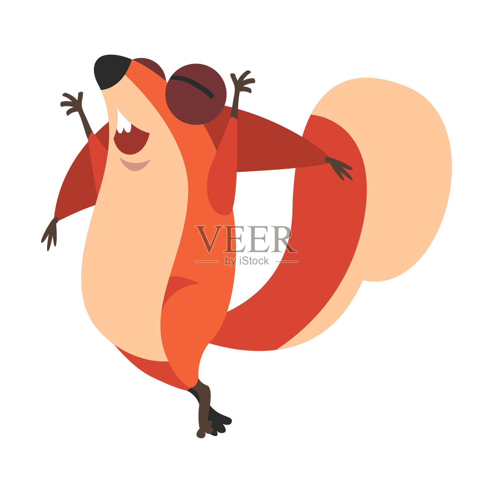 毛茸茸尾巴的可爱松鼠快乐跳跃矢量插图插画图片素材