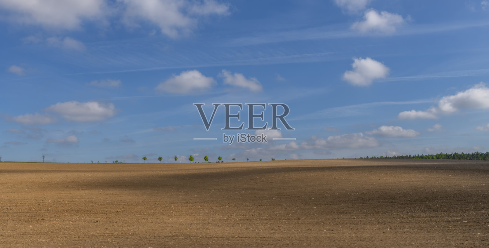 从布尔诺的高速列车上看到棕色的田野，蓝天白云照片摄影图片