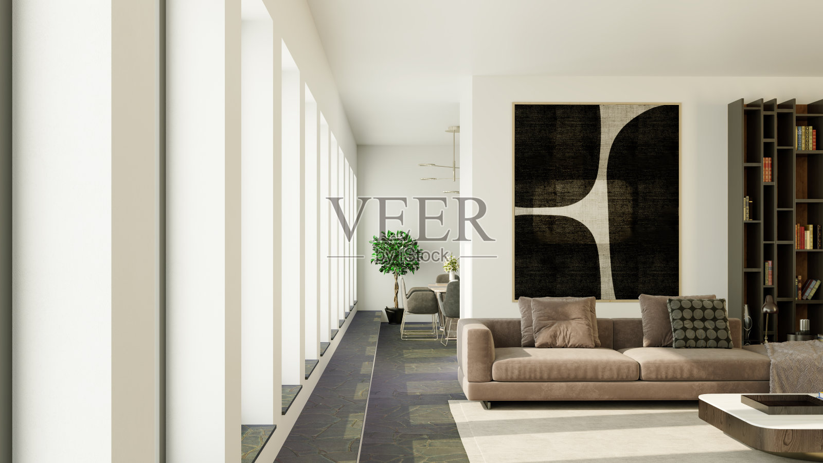 大型豪华现代明亮内饰客厅模型插图3D渲染图像照片摄影图片