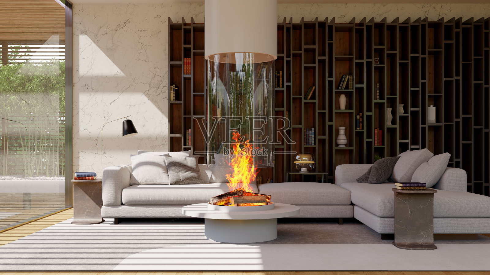 大型豪华现代明亮内饰客厅模型插图3D渲染图像照片摄影图片