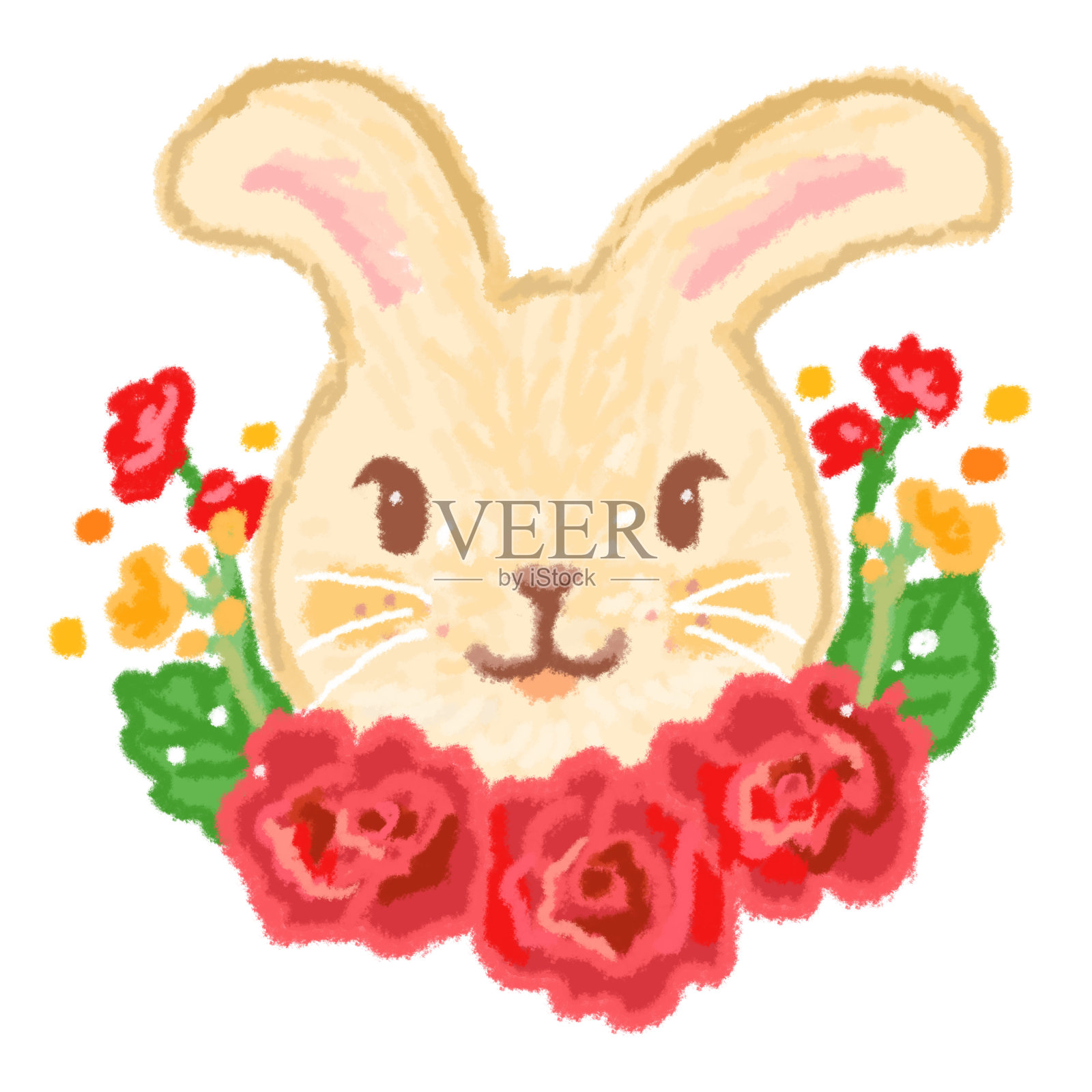 一只兔子和一个红玫瑰园插画图片素材