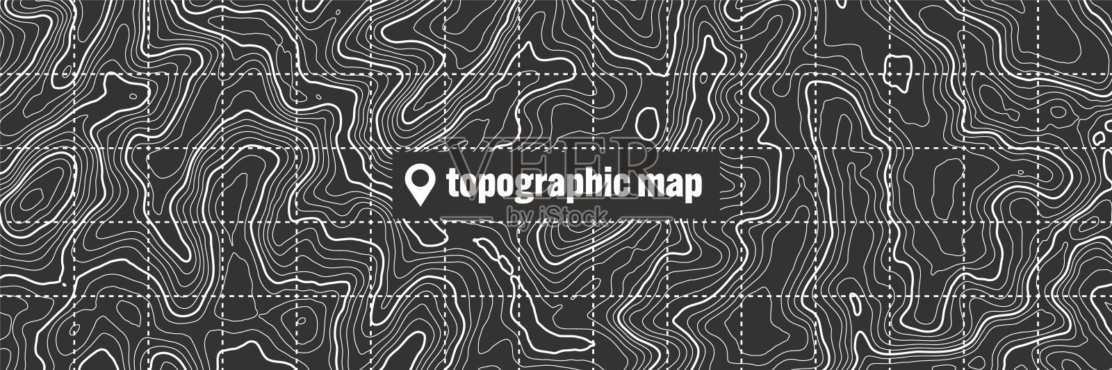 有等高线的地形图。地理地形网格化，地势起伏高程。地面路径模式。旅游导航、制图设计元素。矢量图插画图片素材