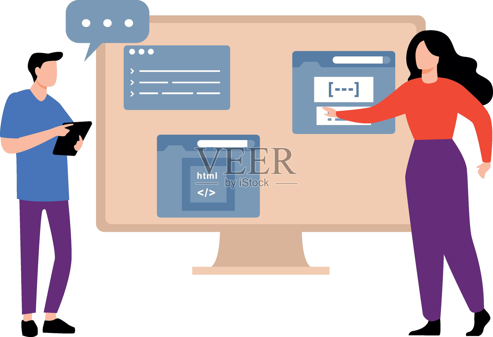 一个男孩和一个女孩正在讨论生意。插画图片素材