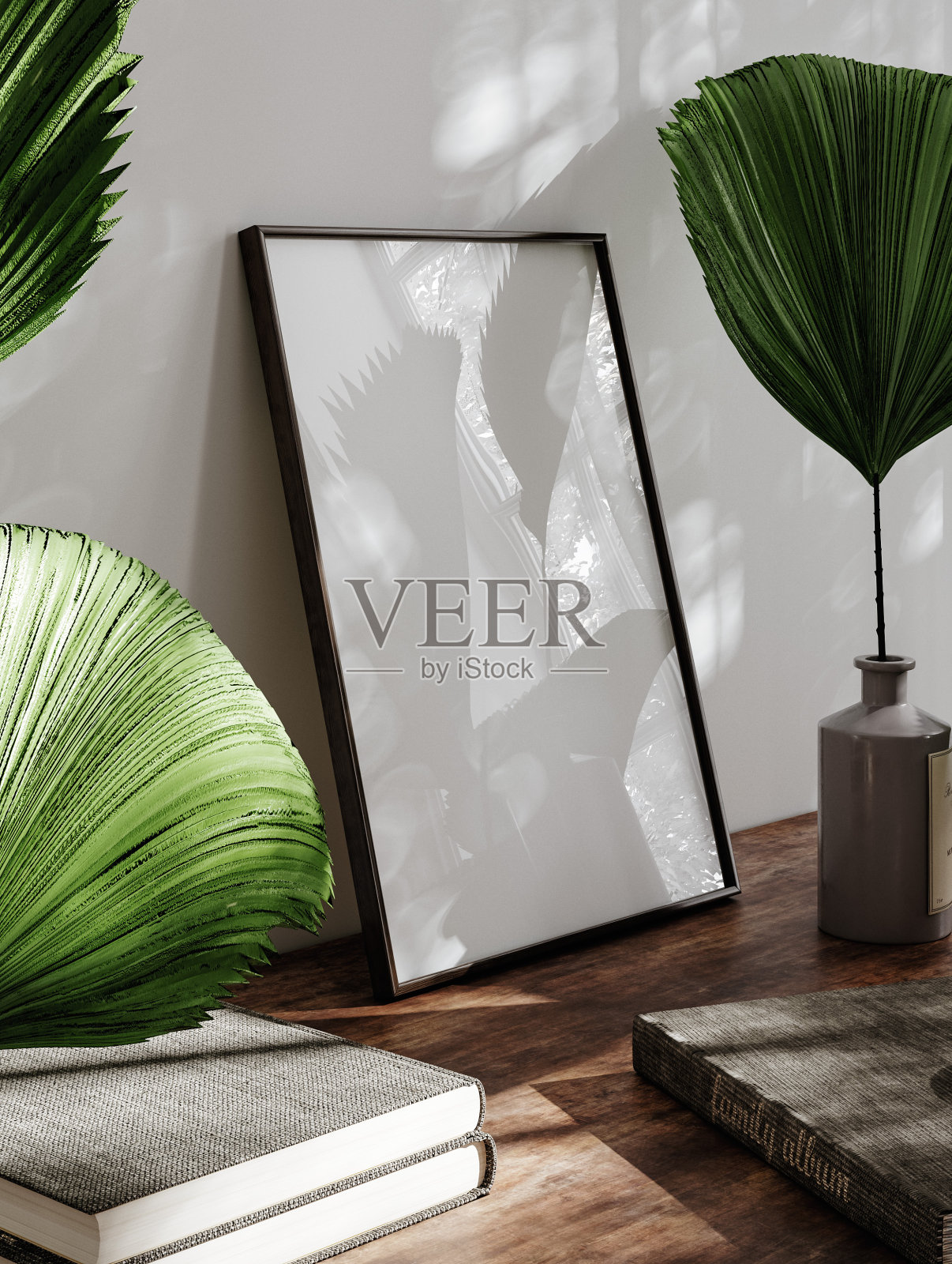 海报，墙壁模型在室内背景与旧垃圾家具照片摄影图片