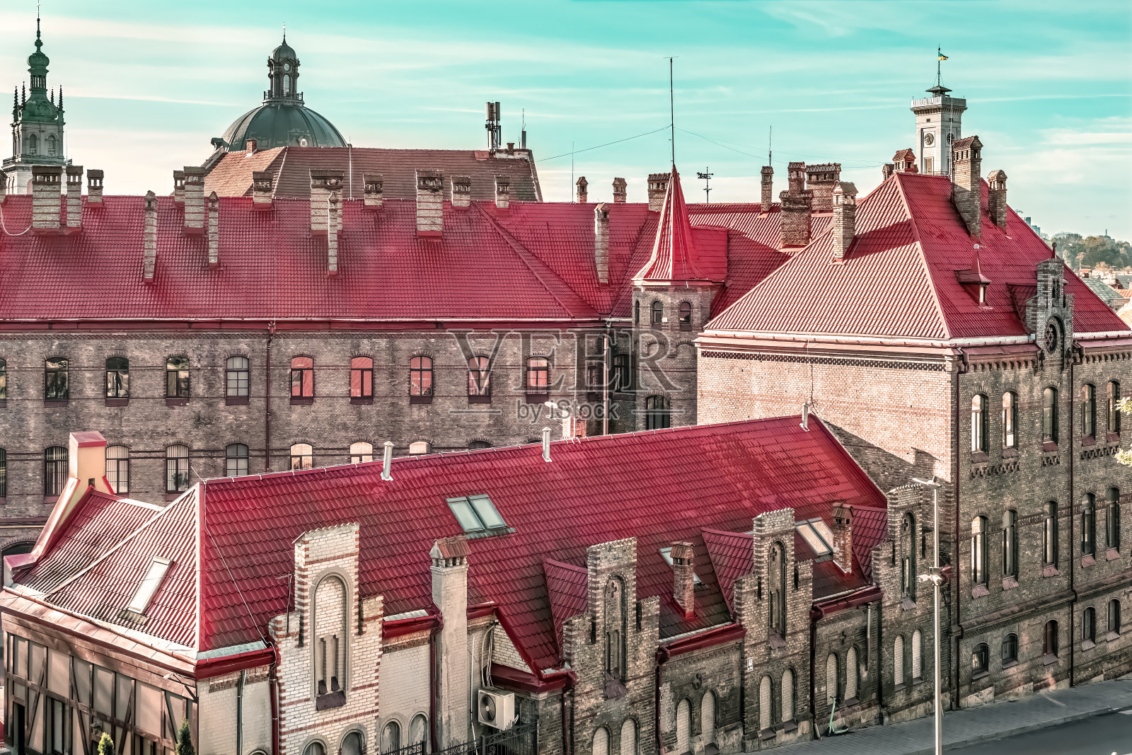 乌克兰，罗马式风格的利沃夫消防站特写照片摄影图片