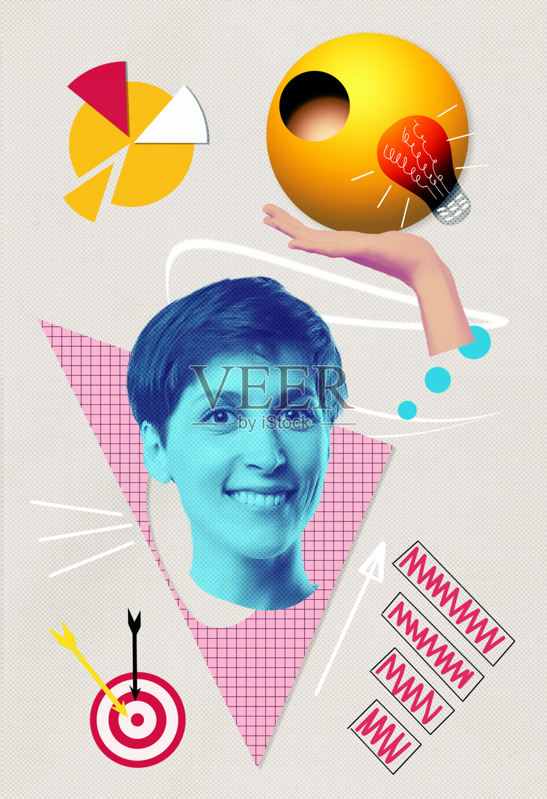 思考过程，学习概念。当代艺术设计。现代概念拼贴与美丽的眼睛在超现实主义风格。照片摄影图片