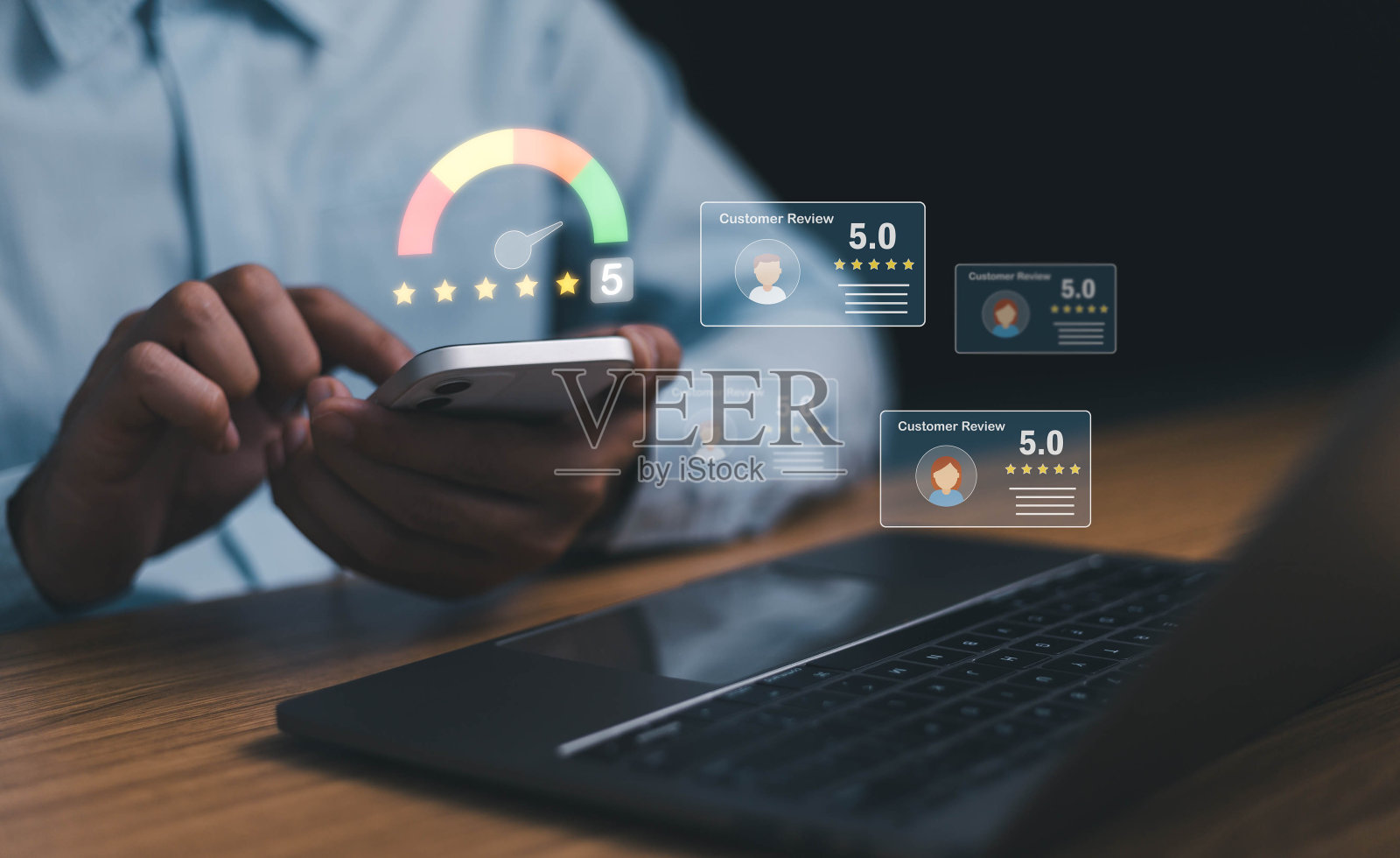 客户对在线调查的正面评价和五星评级反映了他们对优质服务的满意以及公司对其在线声誉的有效管理。照片摄影图片