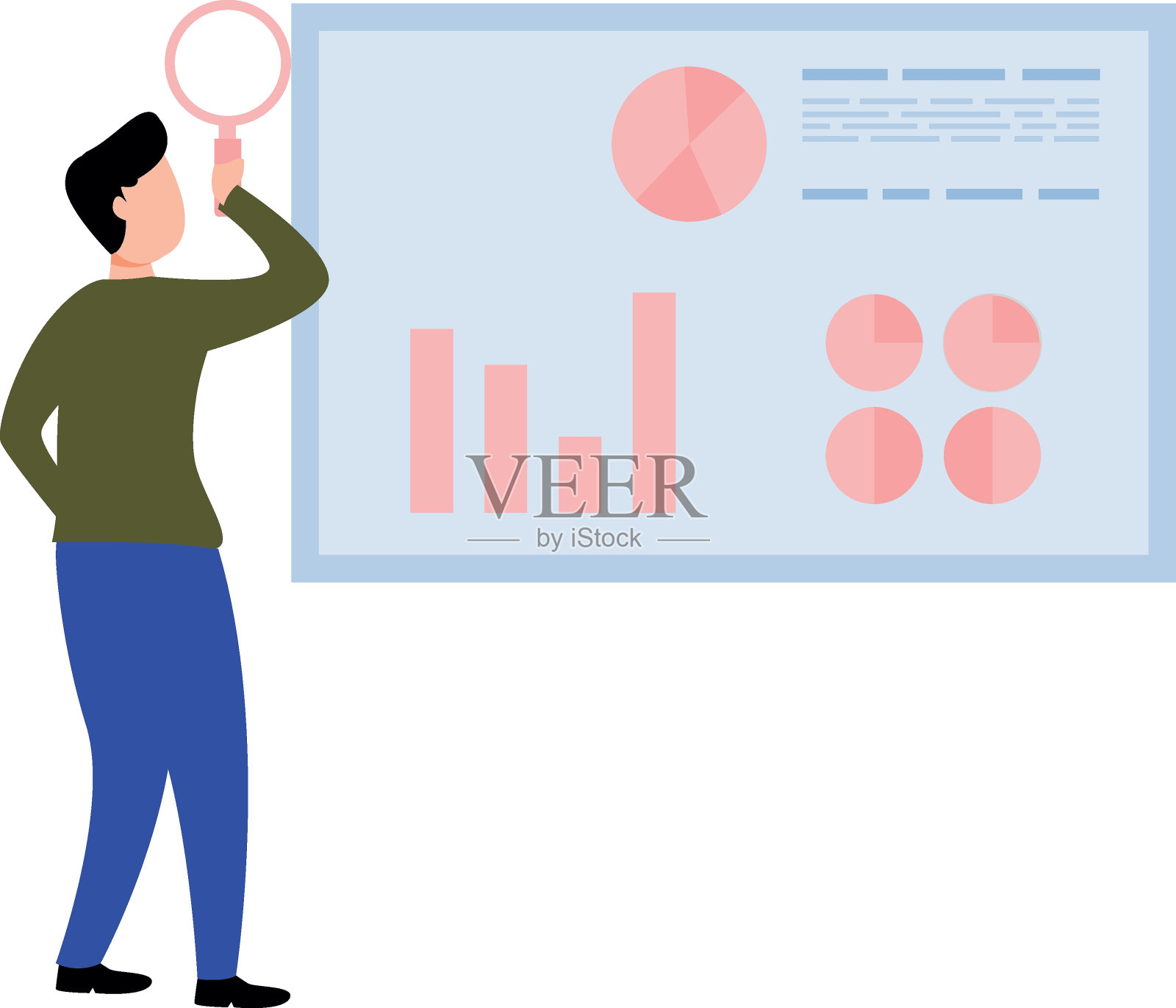 这个男孩正在找一份商业图表。插画图片素材