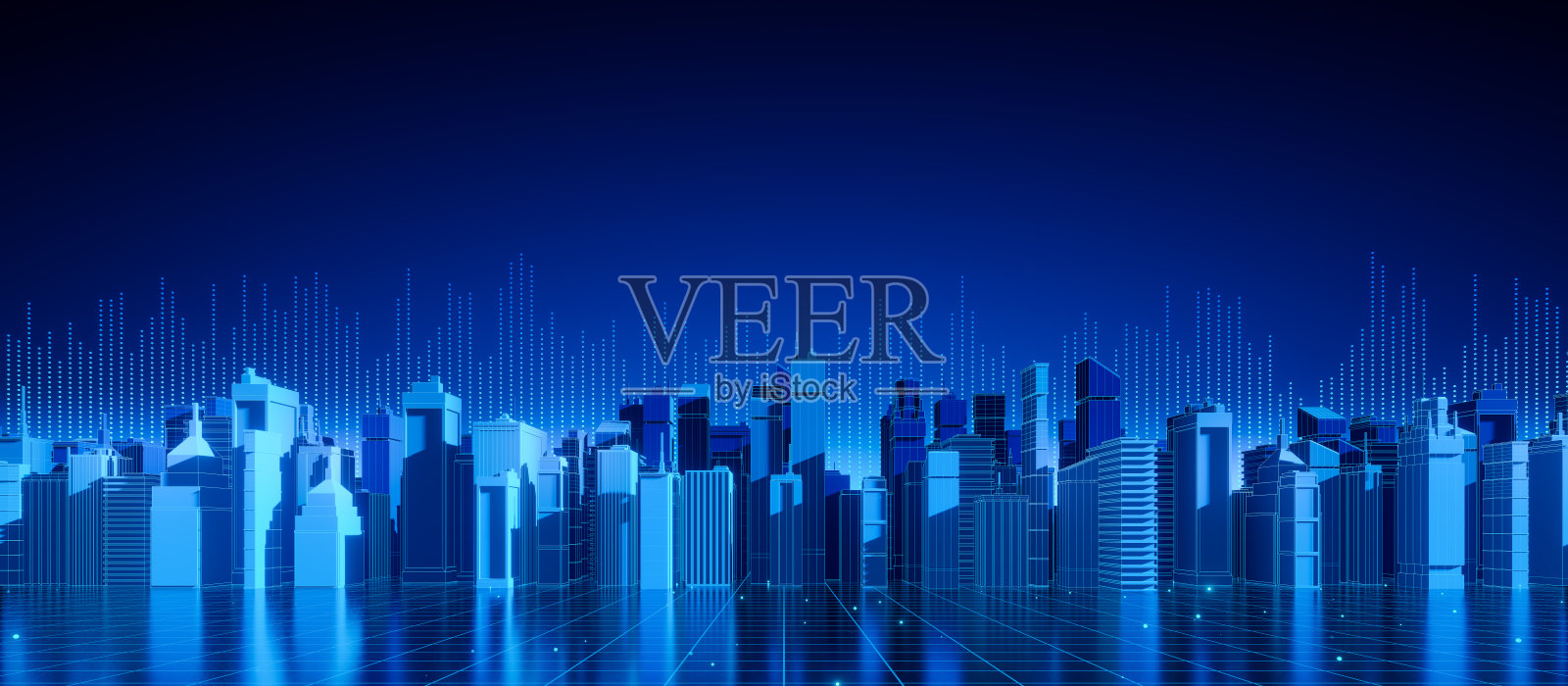 夜晚的霓虹蓝色数字城市景观照片摄影图片