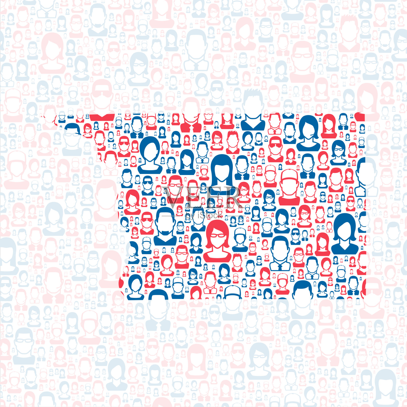 伊利诺伊州卡罗尔县。地图上有蓝色和红色的人插画图片素材