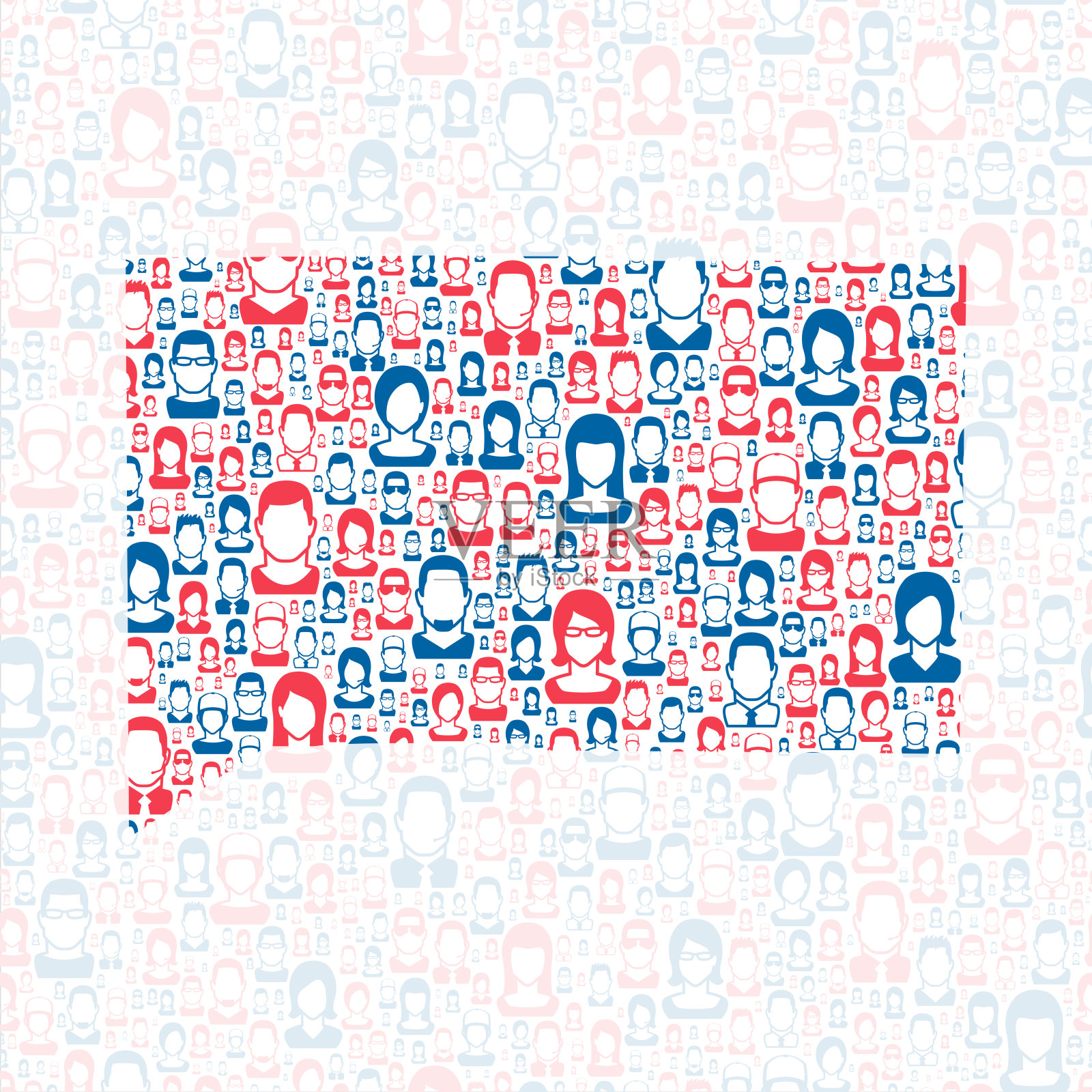 印第安纳州富兰克林县。地图上有蓝色和红色的人插画图片素材