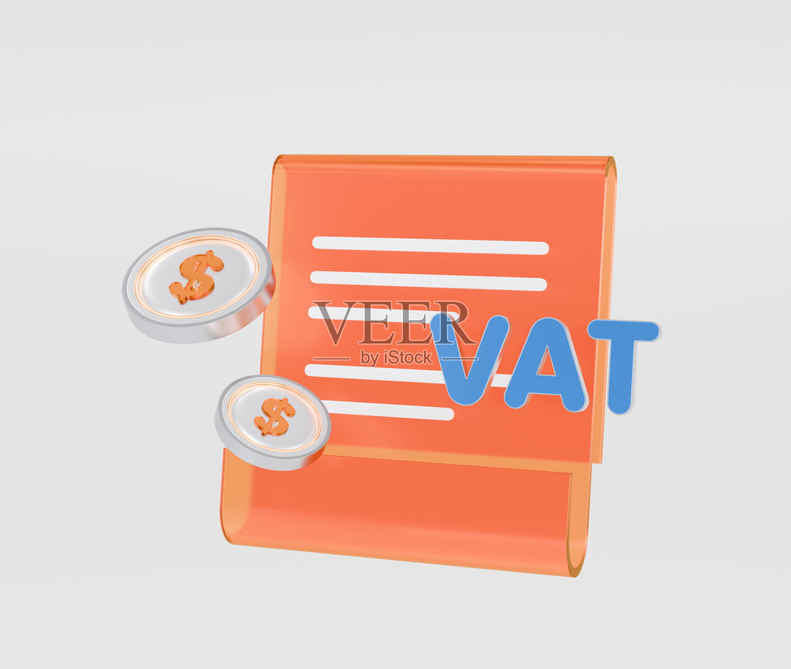 美元货币和增值税与剪辑路径在灰色背景照片摄影图片