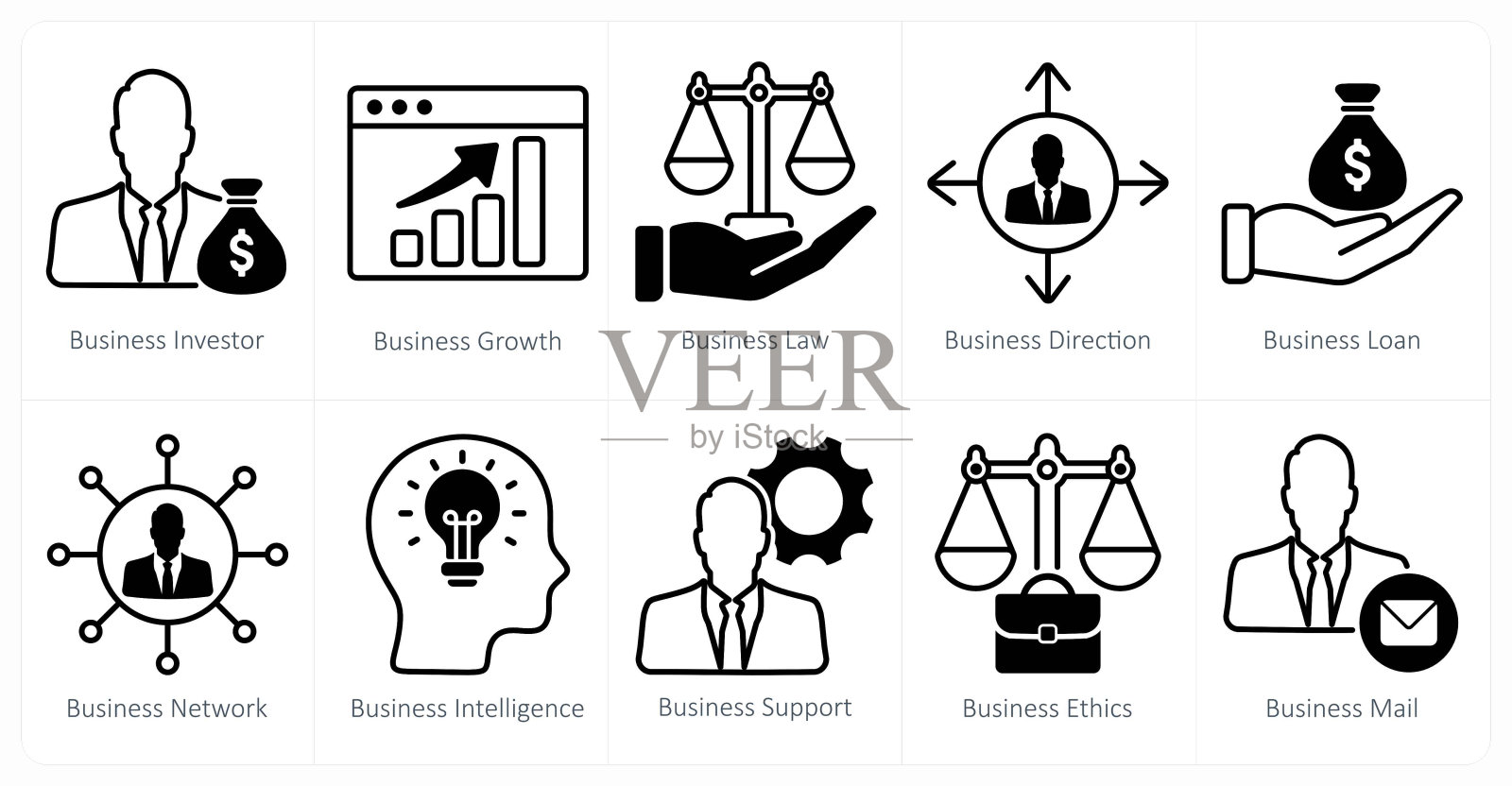 一套10个商业和办公室图标作为商业投资者，商业增长，商业法插画图片素材