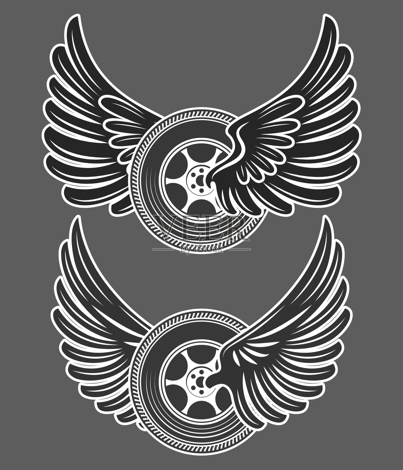 车轮与翅膀矢量集插画图片素材