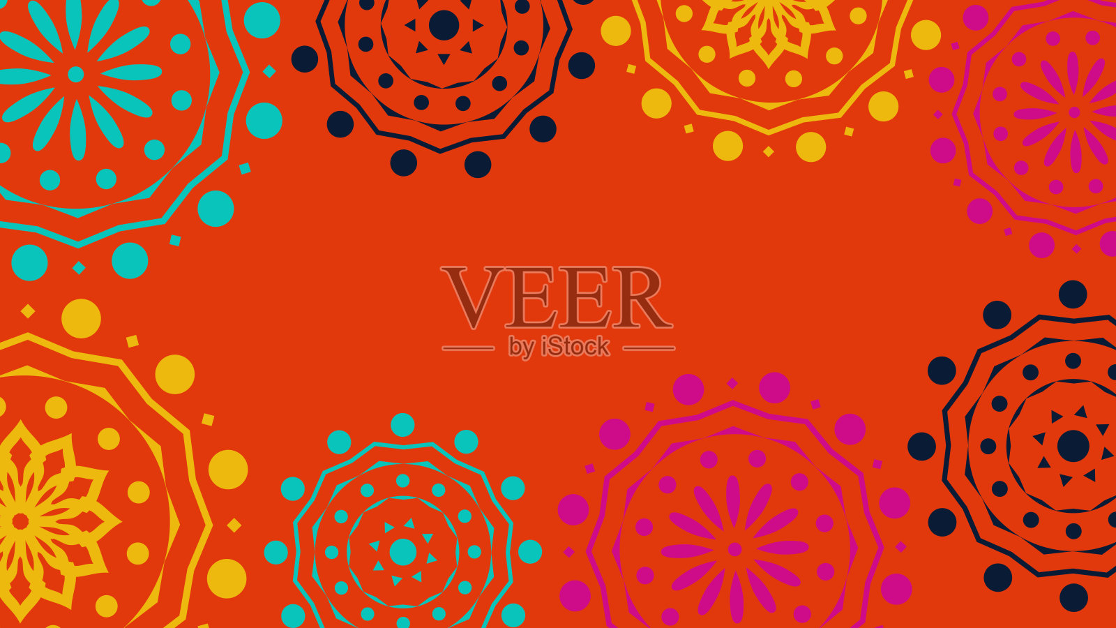 向量。网页横幅，海报，封面，开机屏幕，社交媒体，背景与复制空间为您的文字。明亮的穿孔图案，碎花图案。全国西班牙裔传统月。插画图片素材