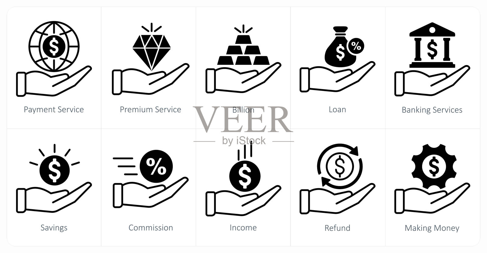 一套10个银行图标作为支付服务，优质服务，十亿插画图片素材