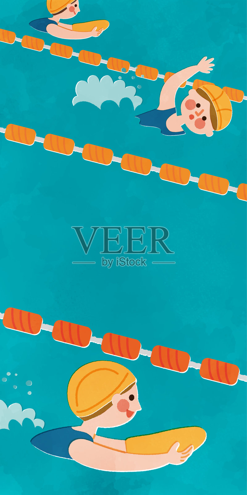 儿童游泳课水彩画插画图片素材