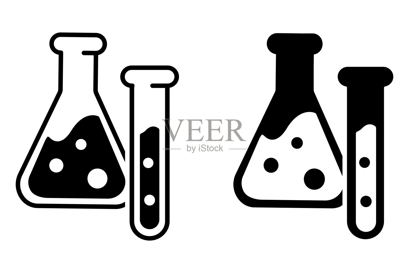 药水图标集。烧瓶矢量标志。毒的象征。玻璃与液体化学象形文字。神奇饮料插图。插画图片素材