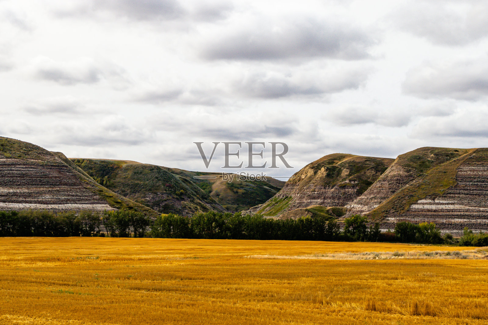 城镇周围的荒地和秋天的色彩。Drumheller，阿尔伯塔省，加拿大照片摄影图片