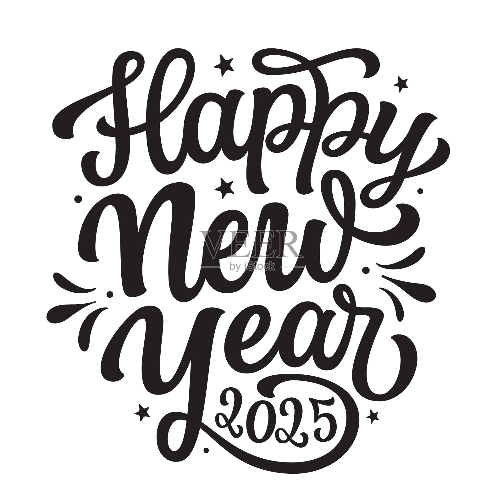 2025年新年快乐。手刻字插画图片素材