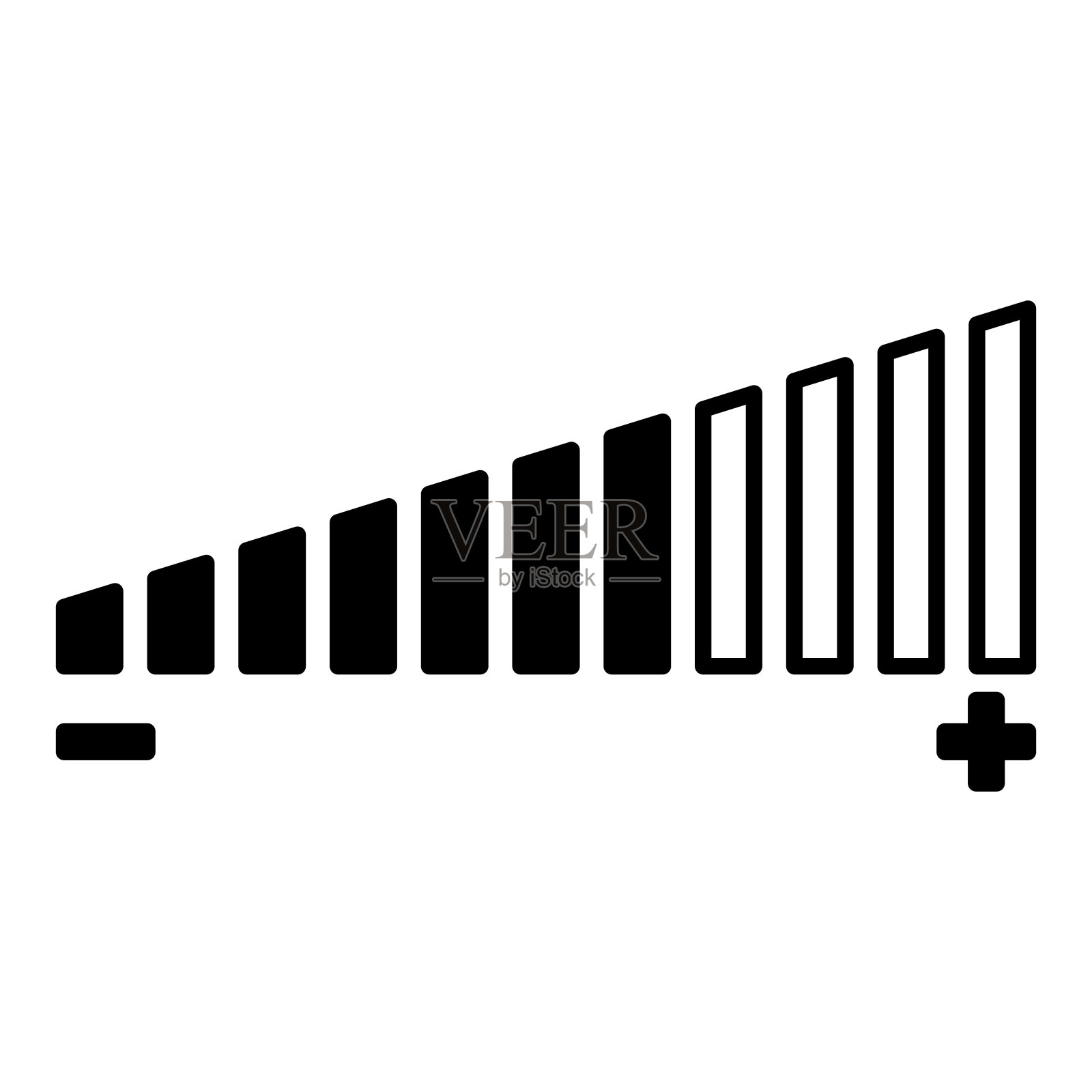 音量图标。黑色和白色矢量体积动态图标。加上和减去声音音量。视频和社交网络概念插画图片素材