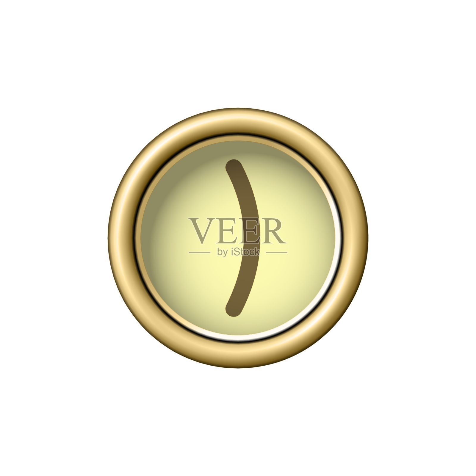 支架的象征。老式的金色打字机按钮孤立在白色背景上插画图片素材