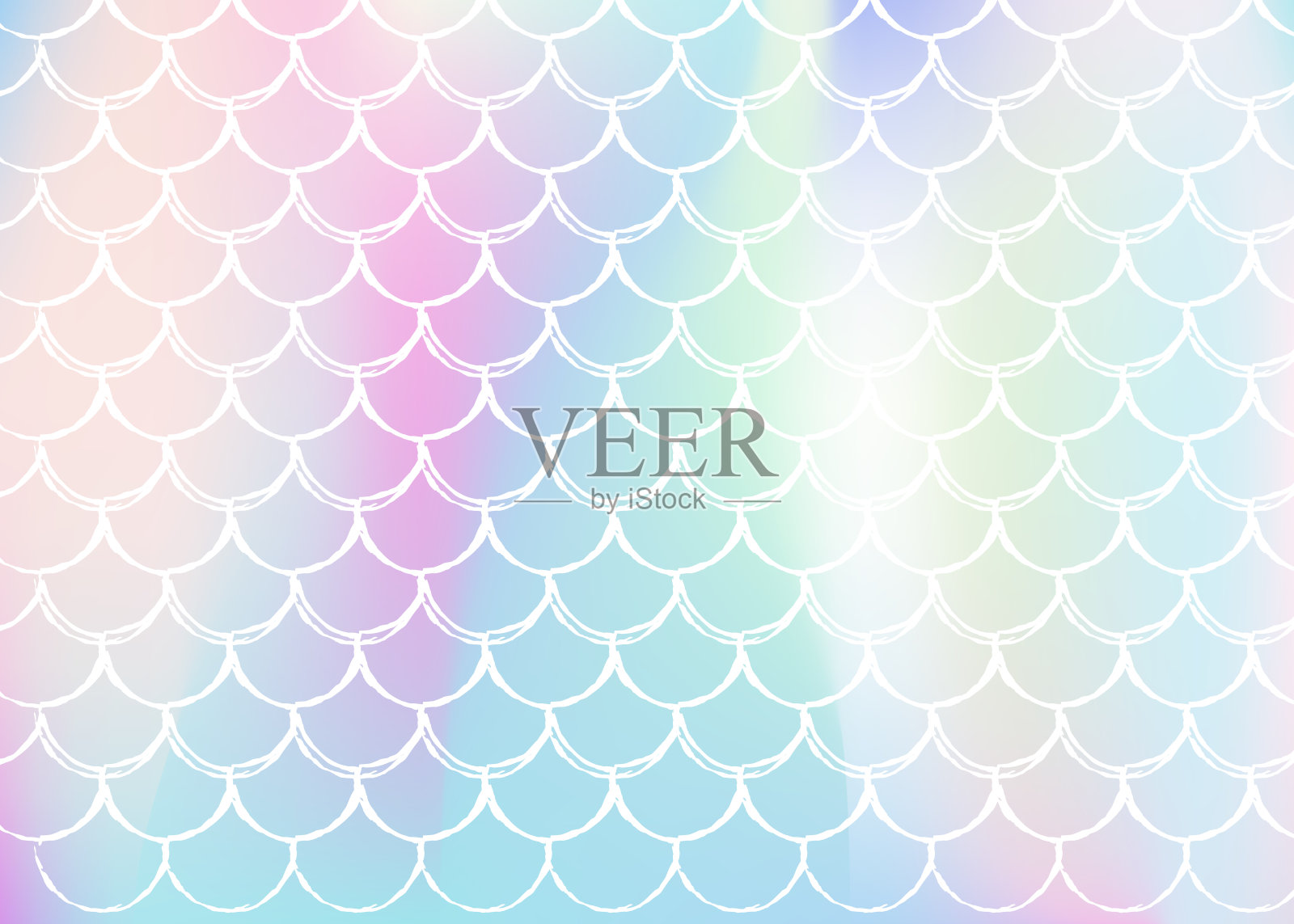 渐变美人鱼背景与全息尺度。插画图片素材