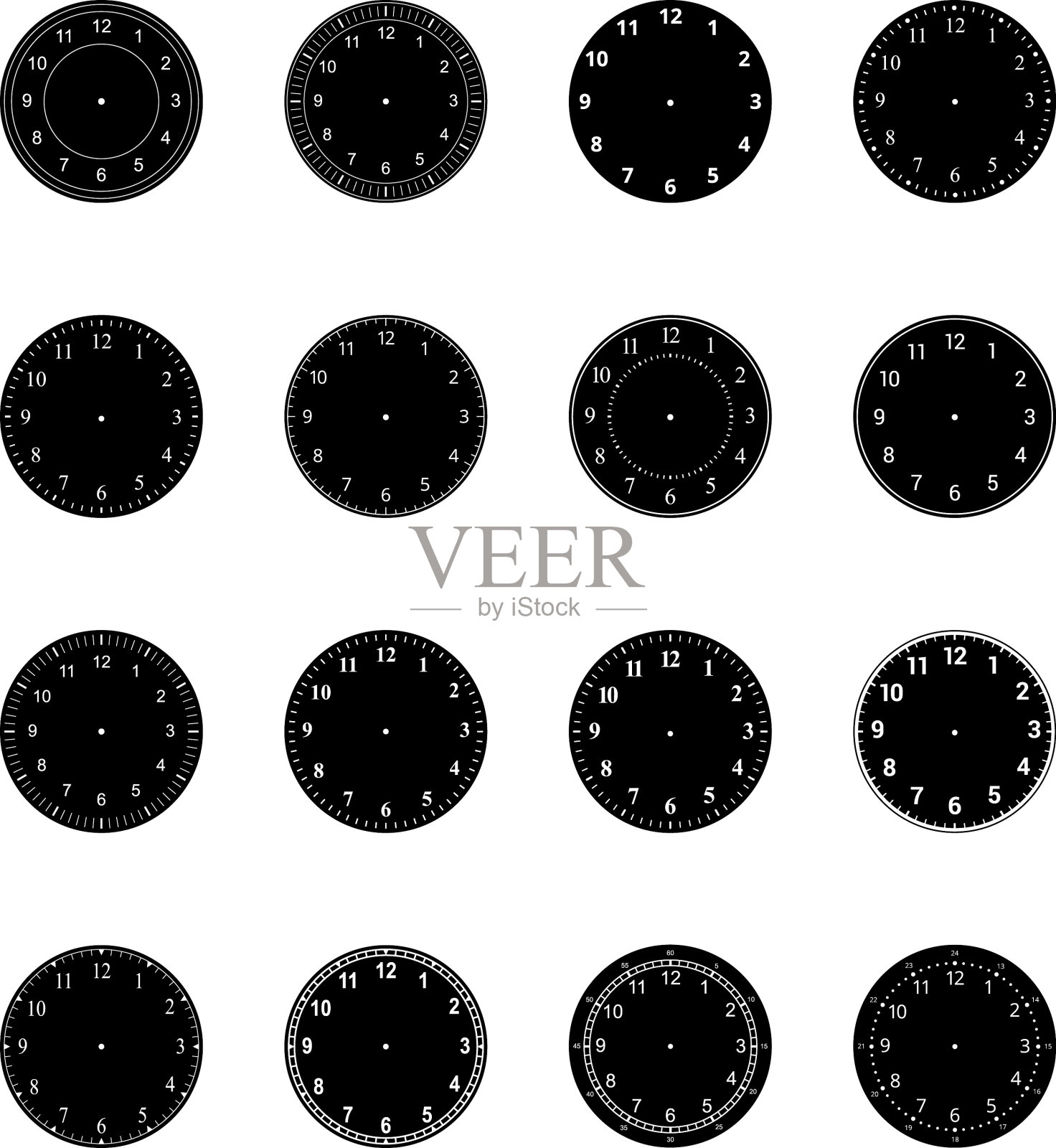 机械时钟面与阿拉伯数字，表圈。空白测量圆刻度。计时器或秒表。矢量图插画图片素材