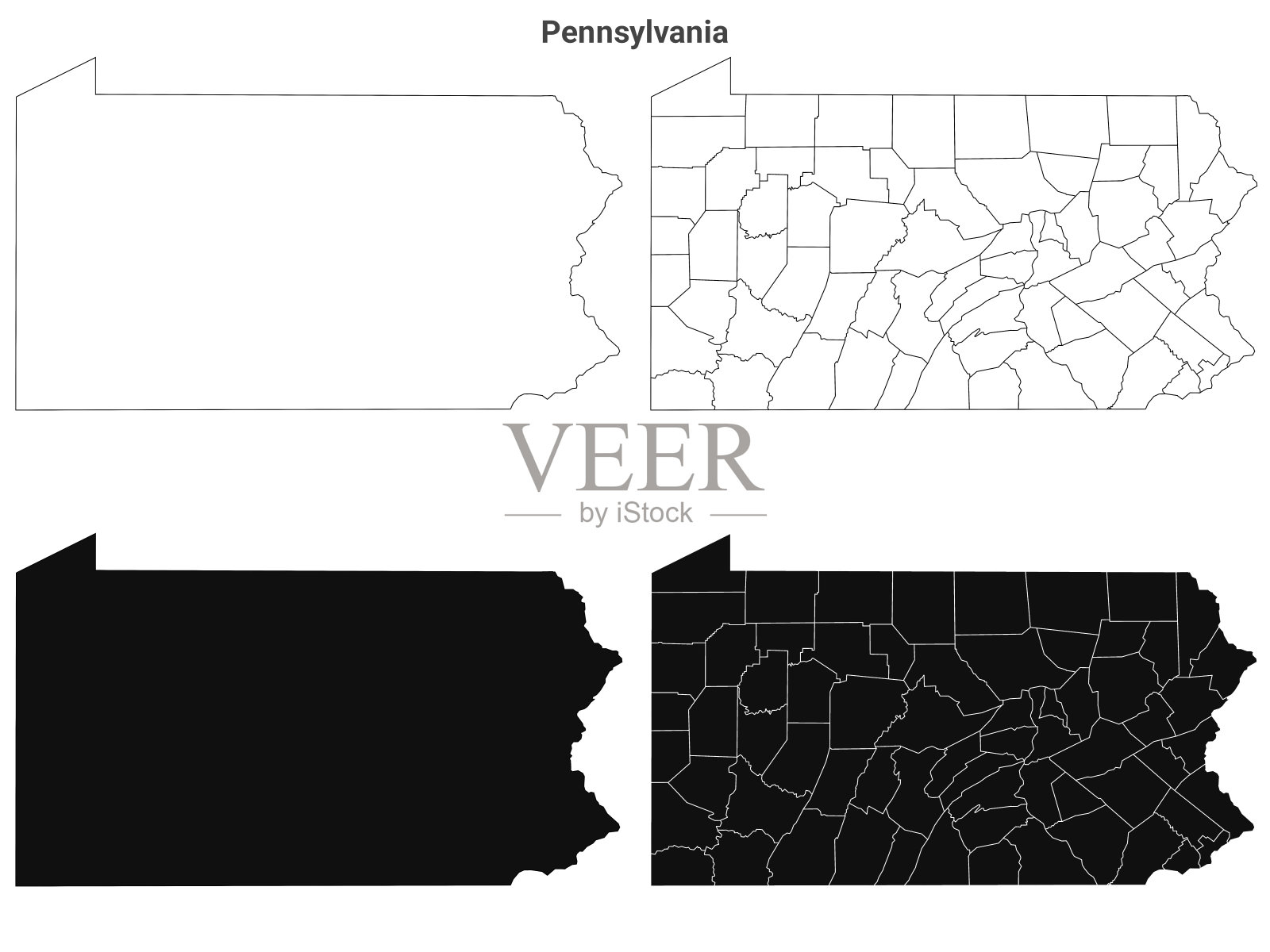 宾夕法尼亚州行政地图，宾夕法尼亚州轮廓和县州地图集插图版插画图片素材