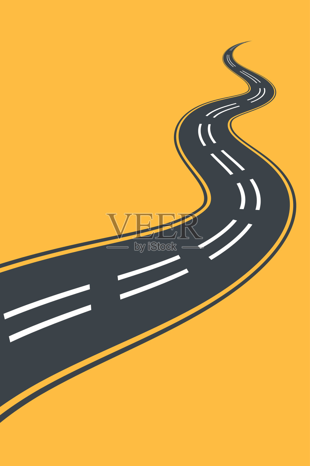 蜿蜒的道路。旅行交通弯曲高速公路。透视地平线之路。缠绕沥青空线隔离矢量概念插画图片素材