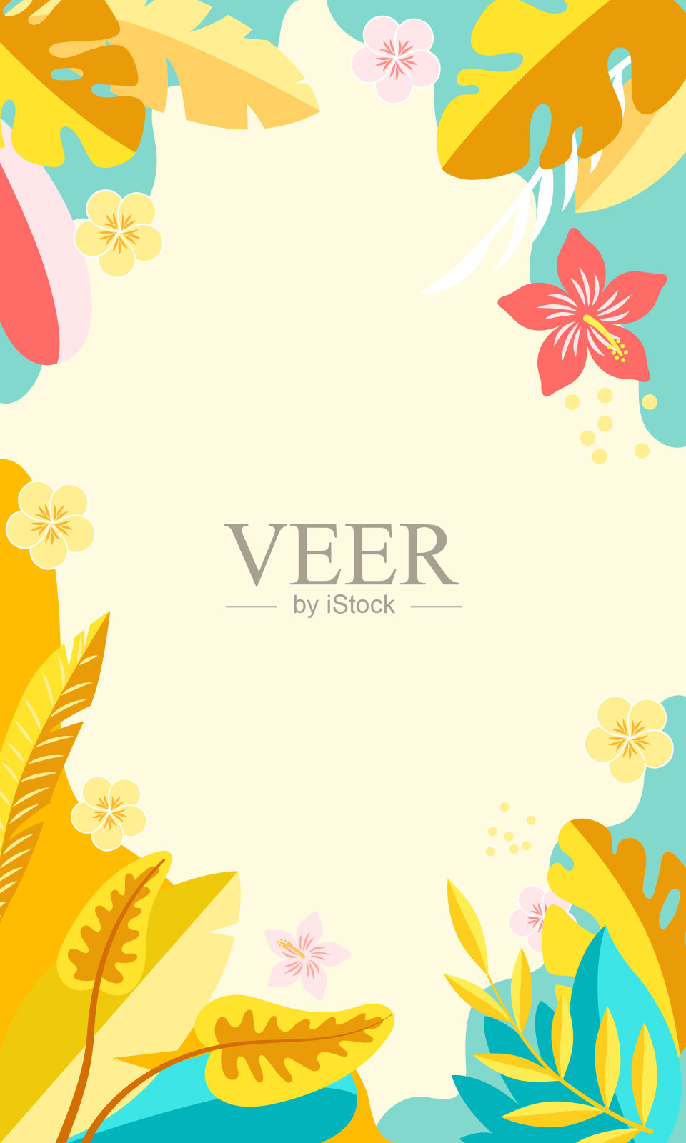 垂直热带花卉矢量背景与叶和花插画图片素材