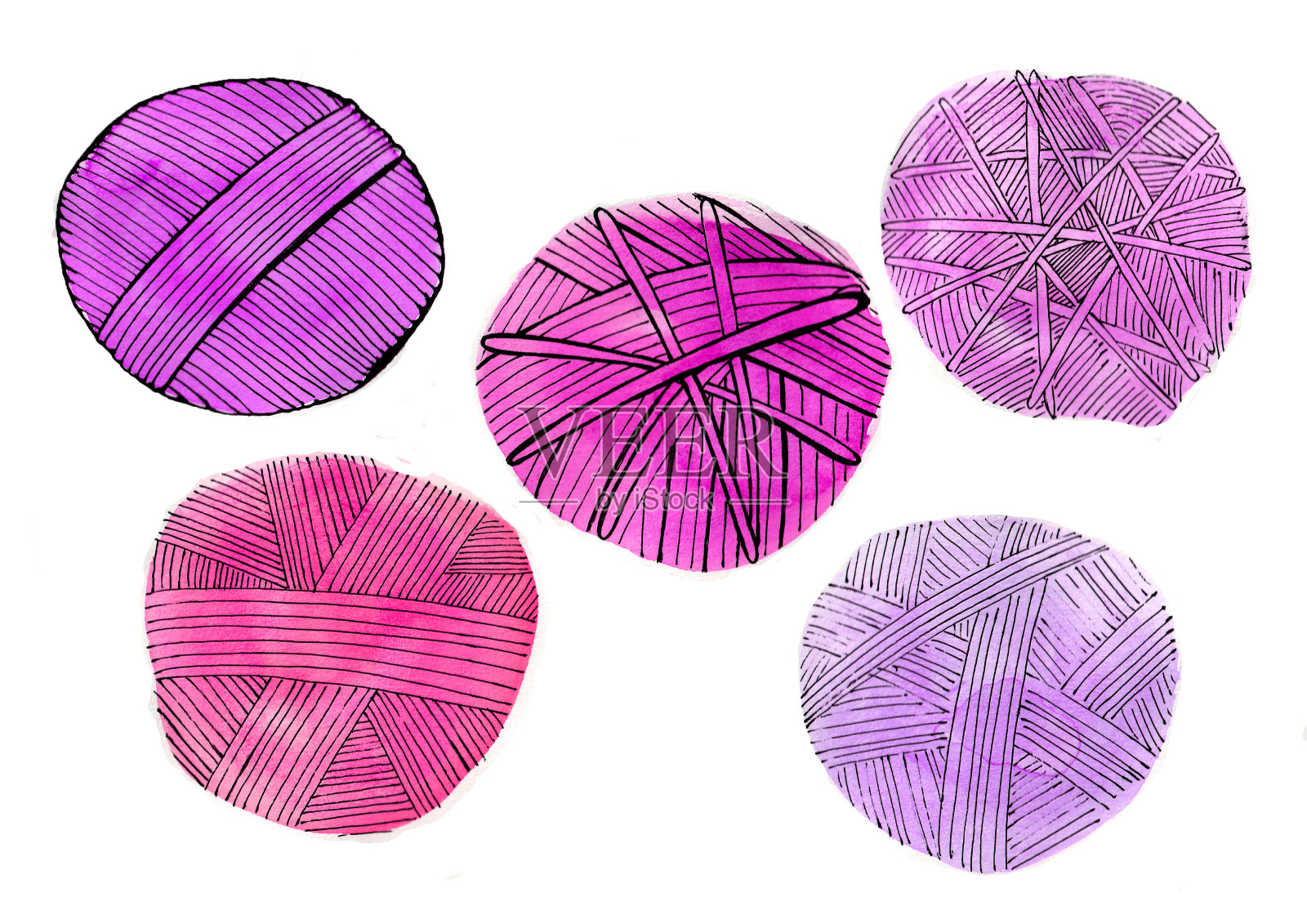 一套不同颜色的线球。孤立在白色背景上。插画图片素材