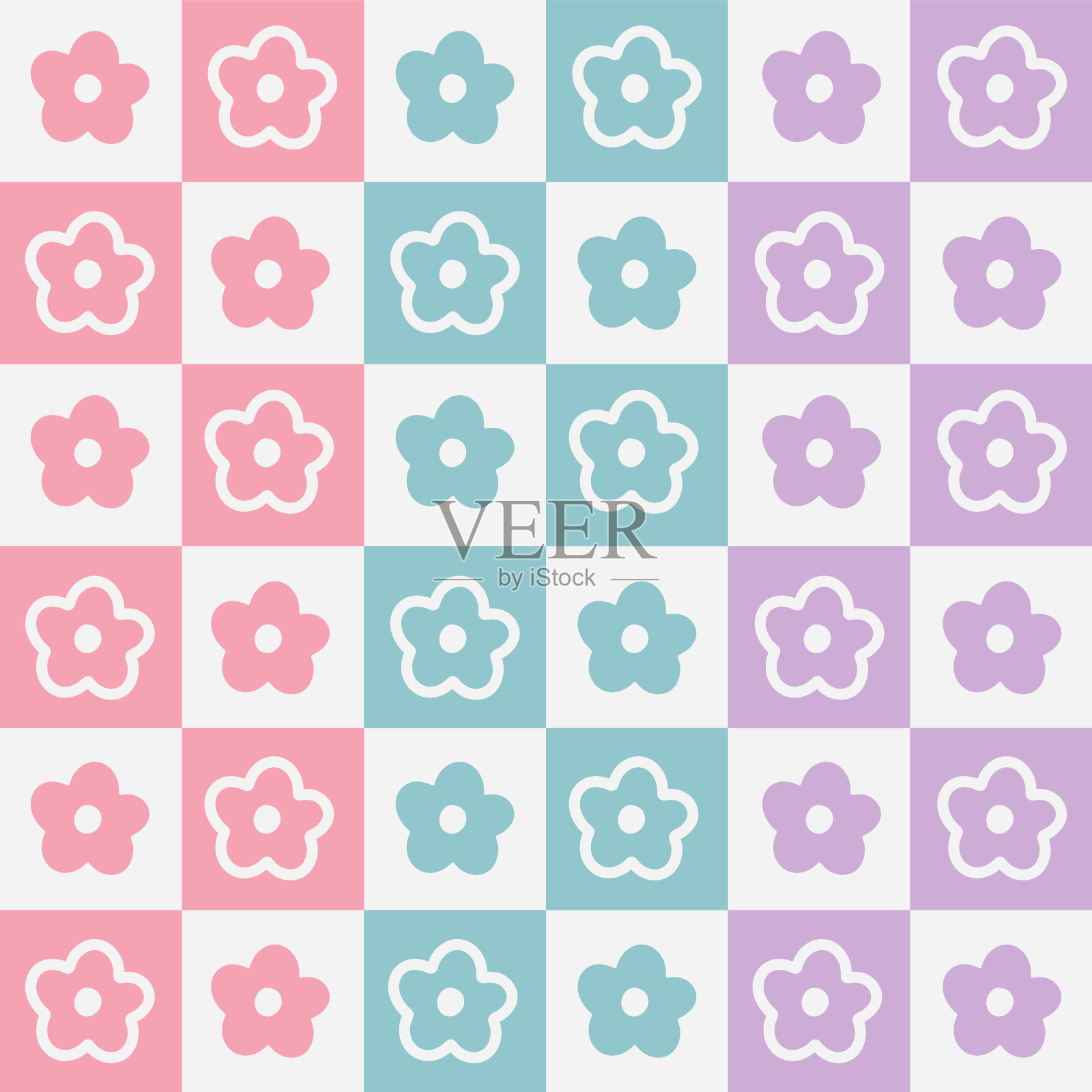 粉彩花卉图案与粉红色，蓝色和紫色的背景。插画图片素材