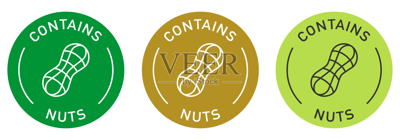 包含坚果标签矢量设计的包装。食品无过敏原产品彩色贴纸。插画图片素材
