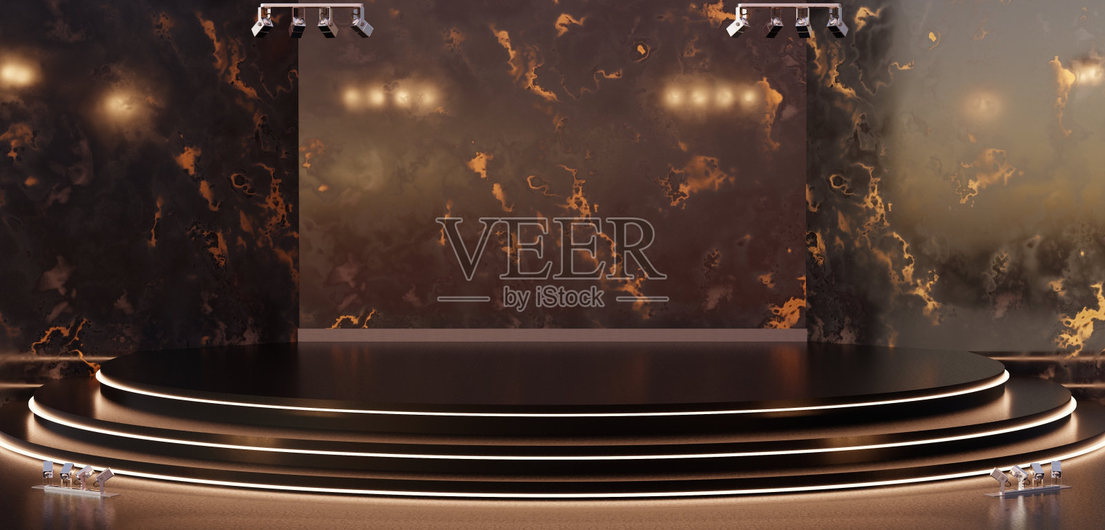 半圆形舞台聚光灯照射3D插图照片摄影图片