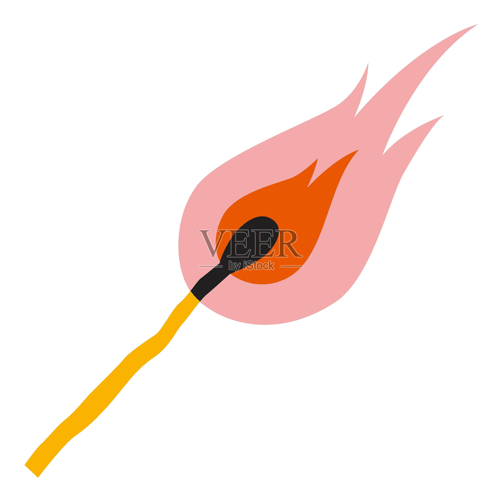 燃烧火柴，卡通风格。新潮的现代矢量插图孤立在白色背景上，手绘，平面设计插画图片素材