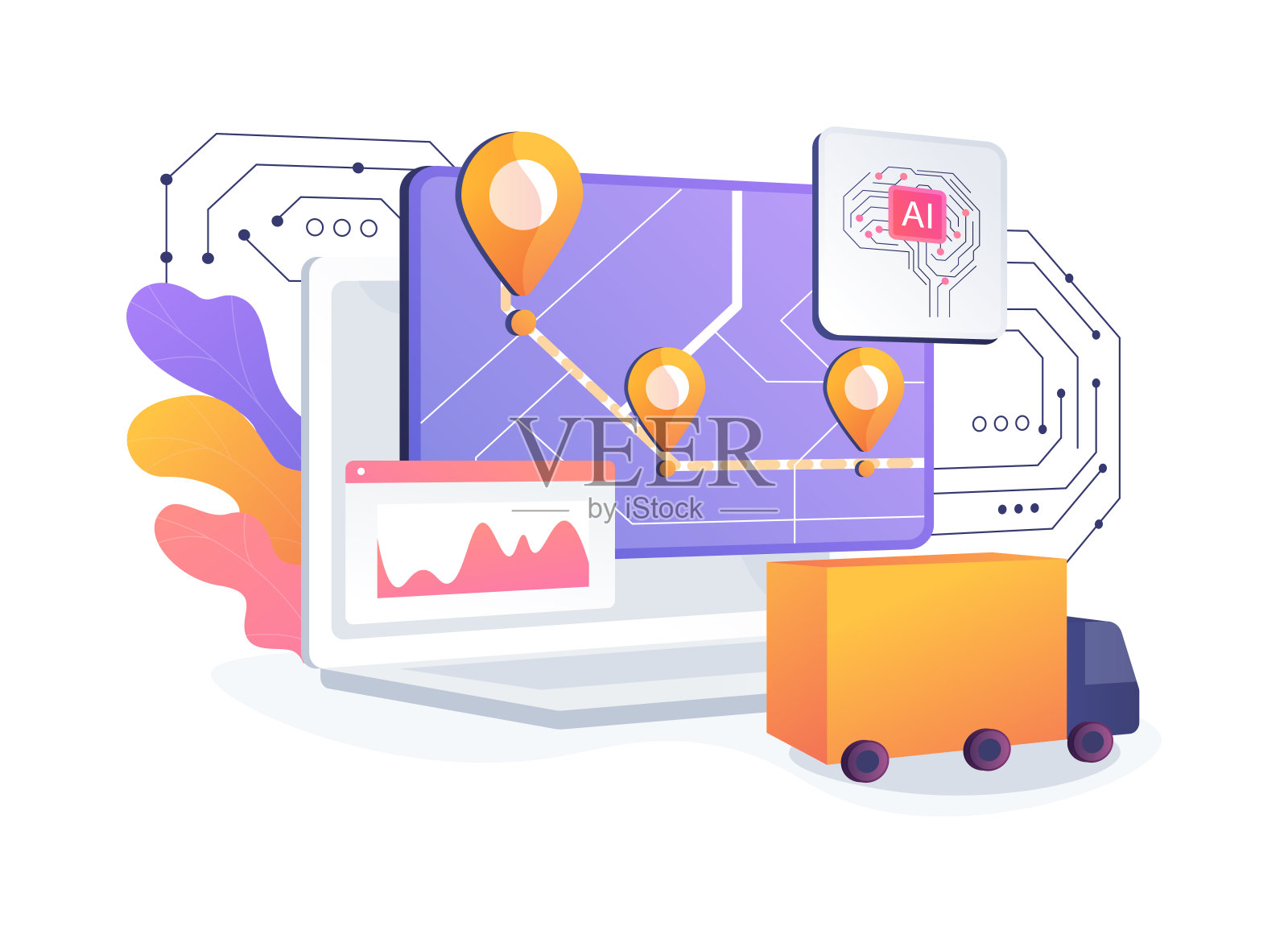 人工智能增强交通管理抽象概念矢量图。插画图片素材