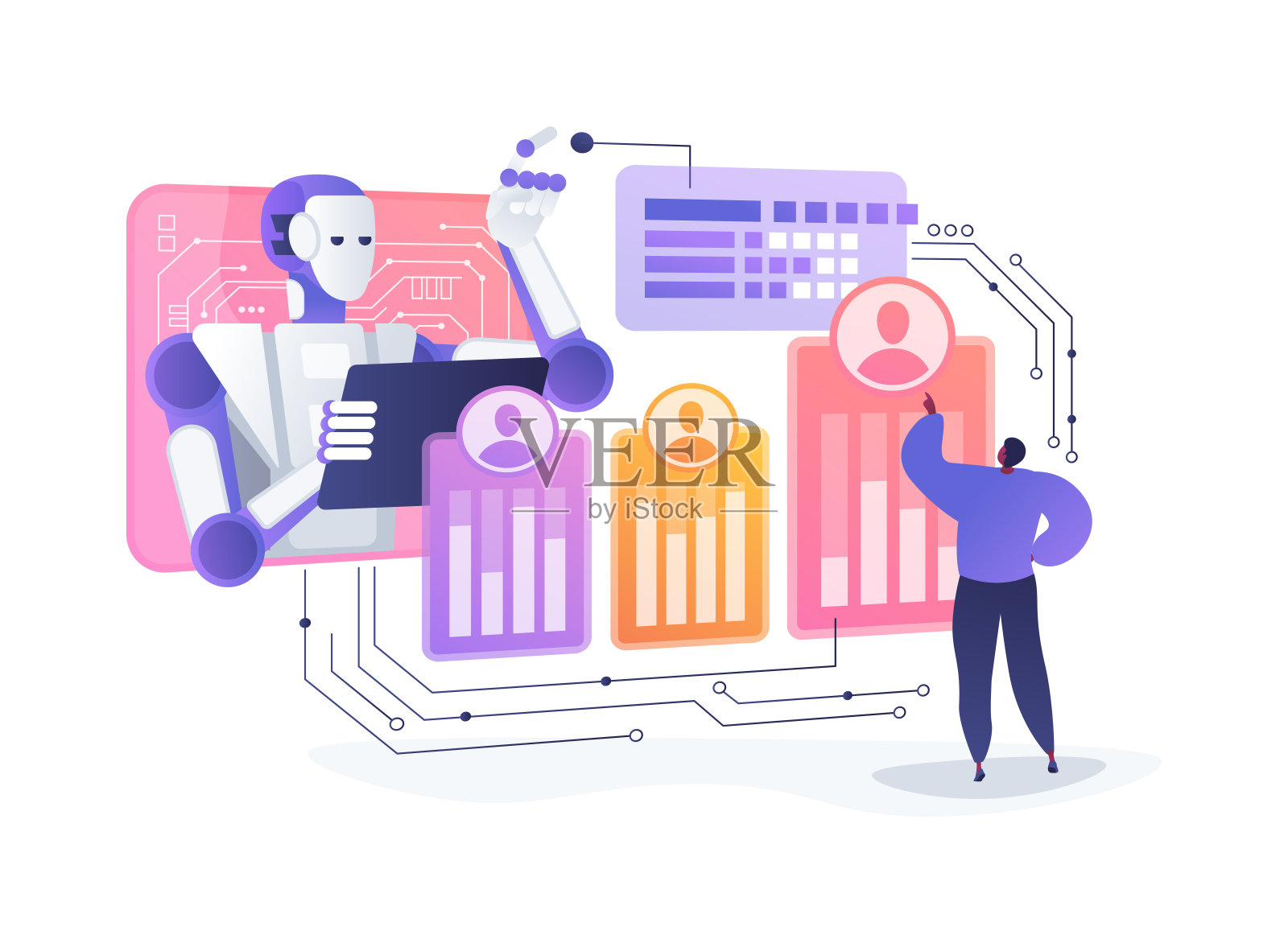 人工智能增强的性能评估抽象概念矢量图。插画图片素材