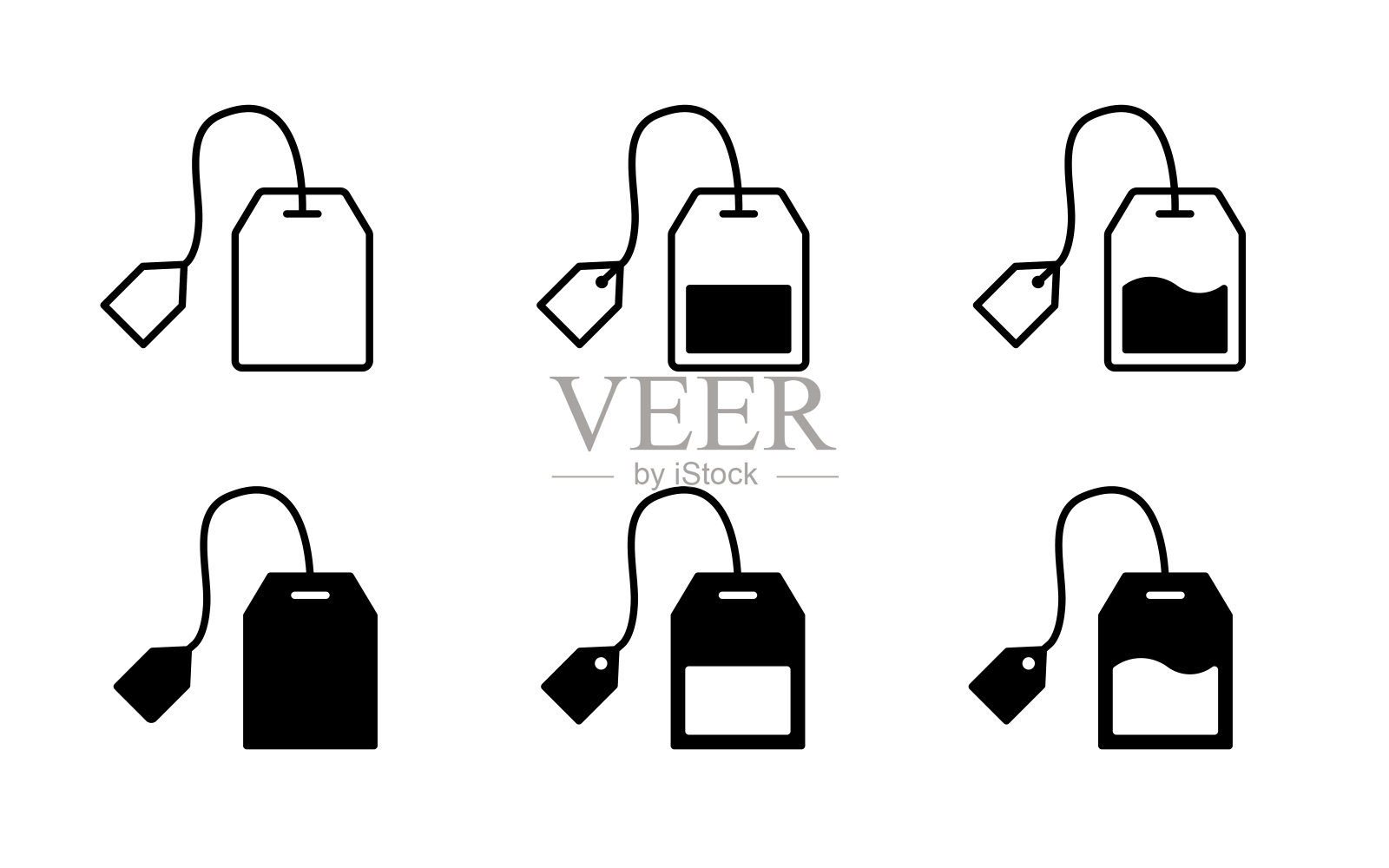 茶包图标集。茶包矢量符号。草药饮料包装标签插图。插画图片素材
