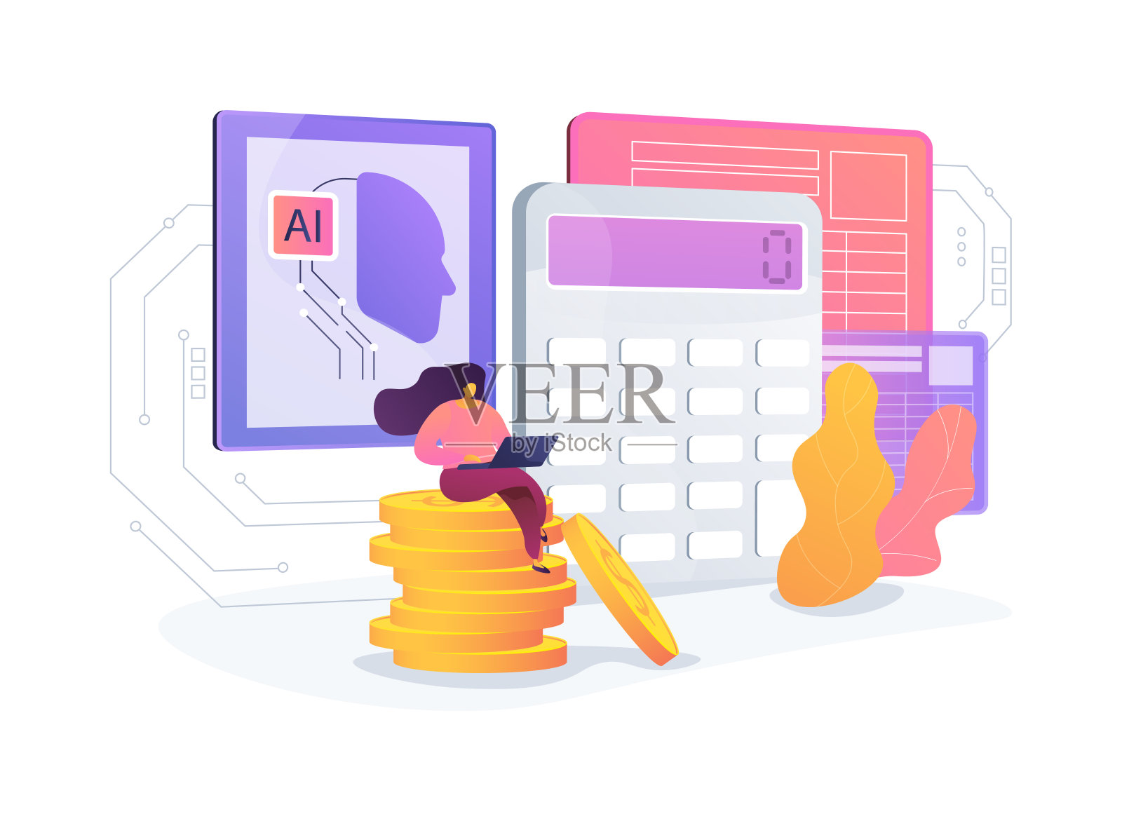 人工智能支持的工资和福利管理抽象概念矢量插图。插画图片素材